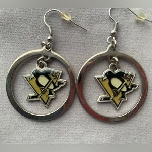Pittsburgh Penguins Logo Dangle Earrings | Silver Tone | NHL Fan Jewelry